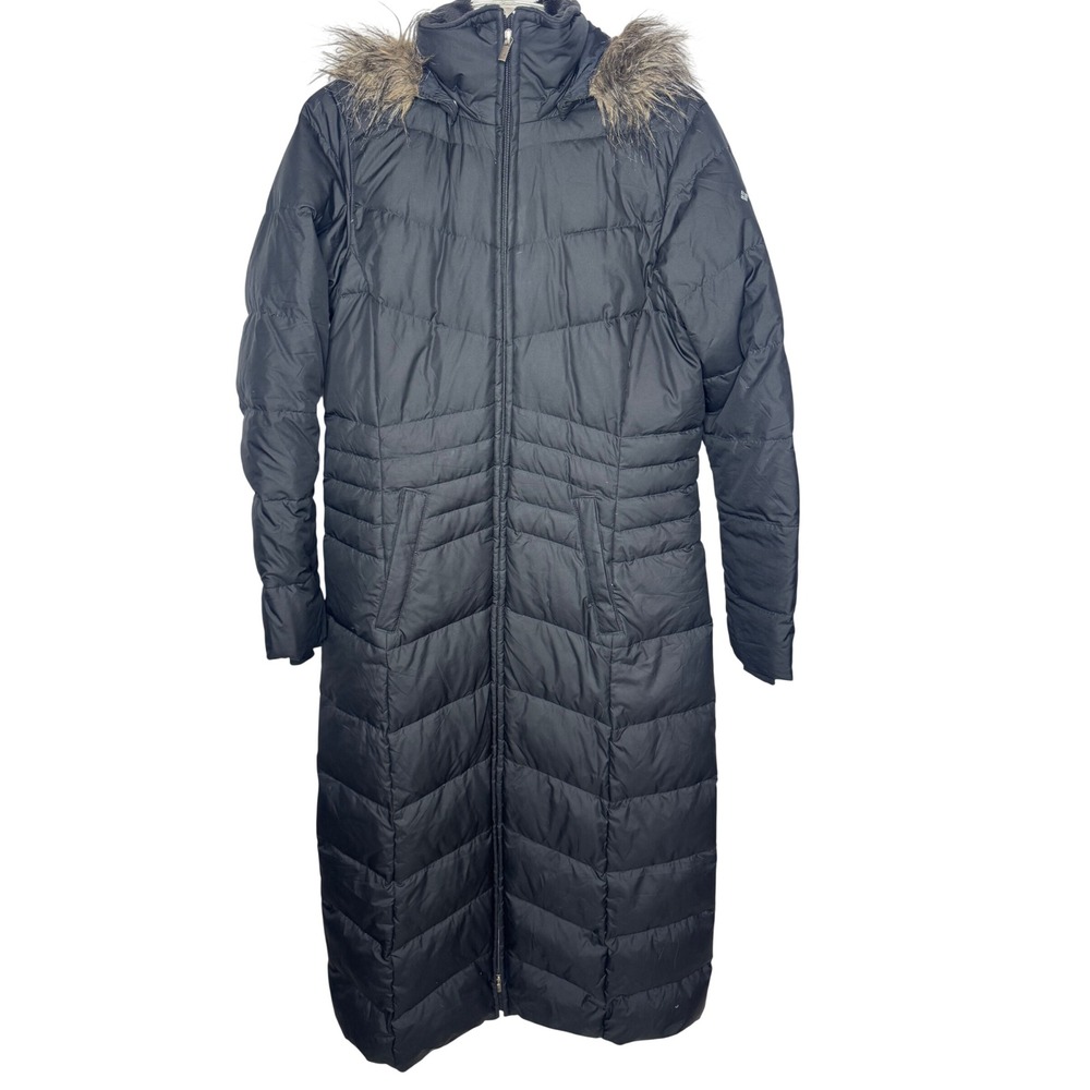 Columbia Womens Long Puffer Jacket Black Faux Fur Hood Parka Coat Medium